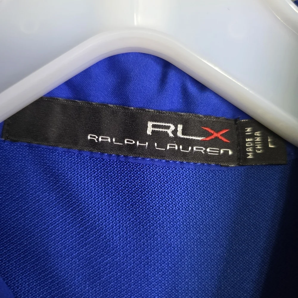 RLX Polo Shirt Men Large Blue Ralph Lauren Stretch Polyester Short Sleeve Pocket